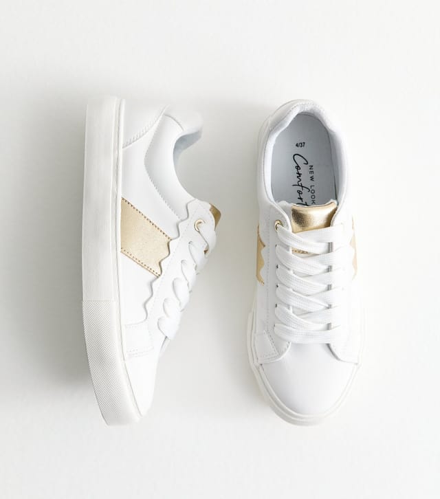 New Look Women's Gold Contrast Trim Faux Leather Trainers Vegan New Look - 2