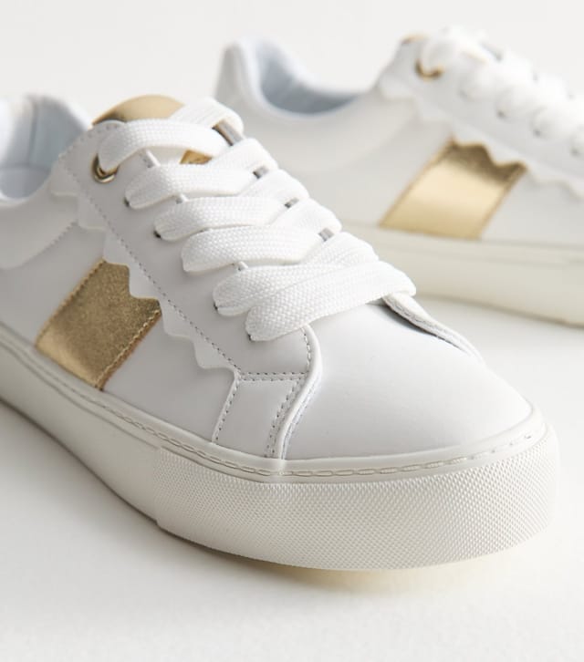 New Look Women's Gold Contrast Trim Faux Leather Trainers Vegan New Look - 3