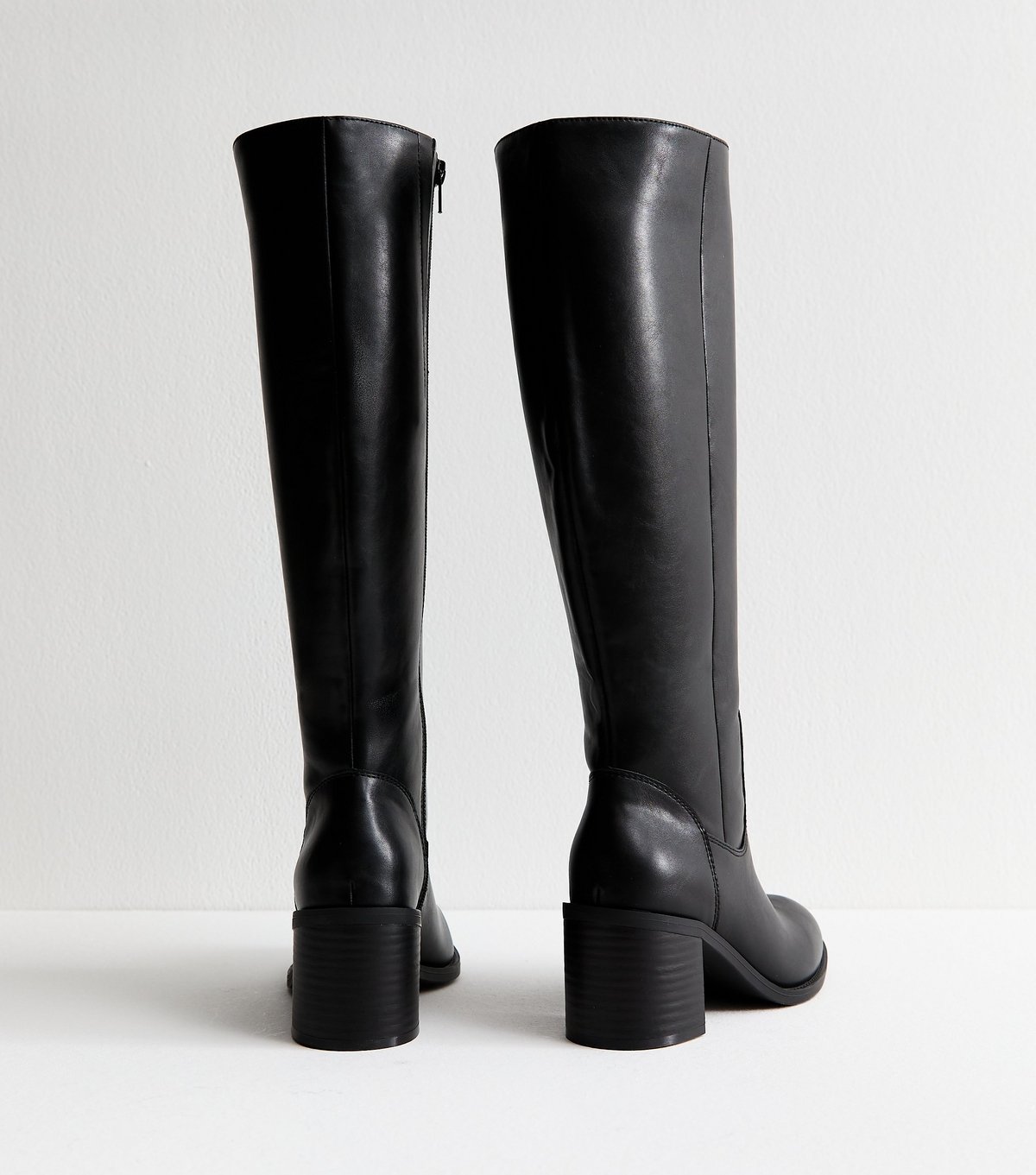 New Look Women's Black Faux Leather Block Heel Boots Vegan New Look - 4