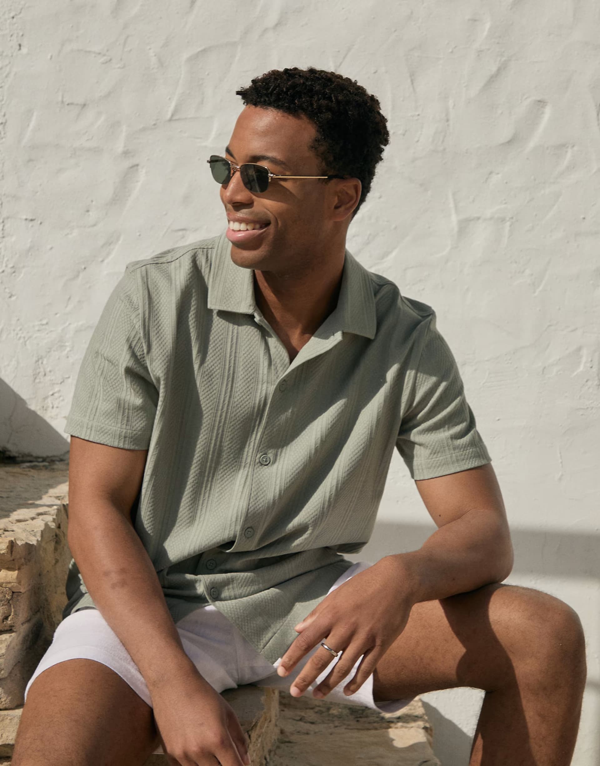 ASOS Threadbare Knitted cotton blend short sleeve shirt in pale green