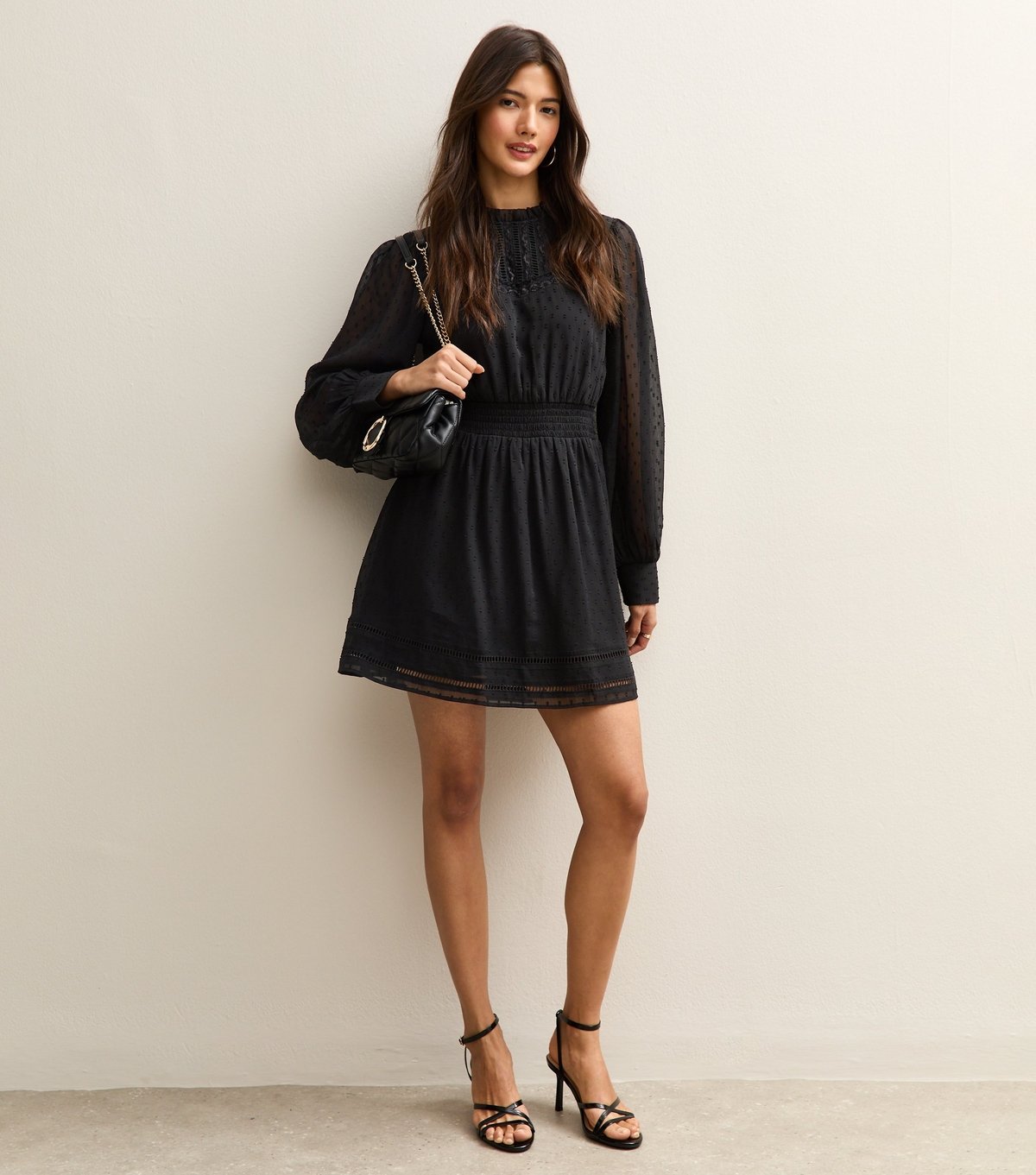 New Look Women's Black Dobby Long Sleeve Mini Dress New Look - 2