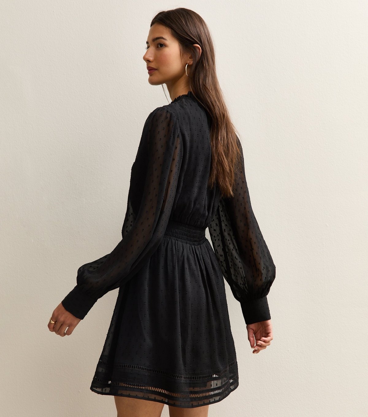 New Look Women's Black Dobby Long Sleeve Mini Dress New Look - 4