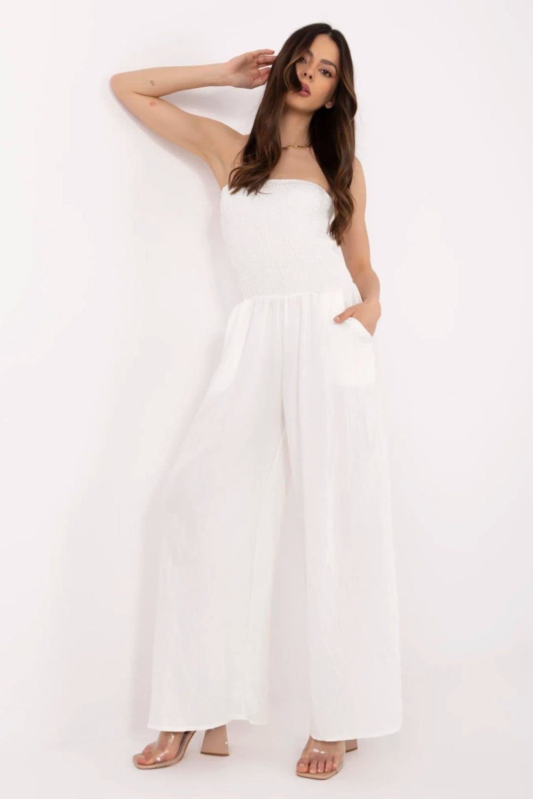 Love Lace Love Lace Women's Breathable Viscose Wide Leg Jumpsuit in White