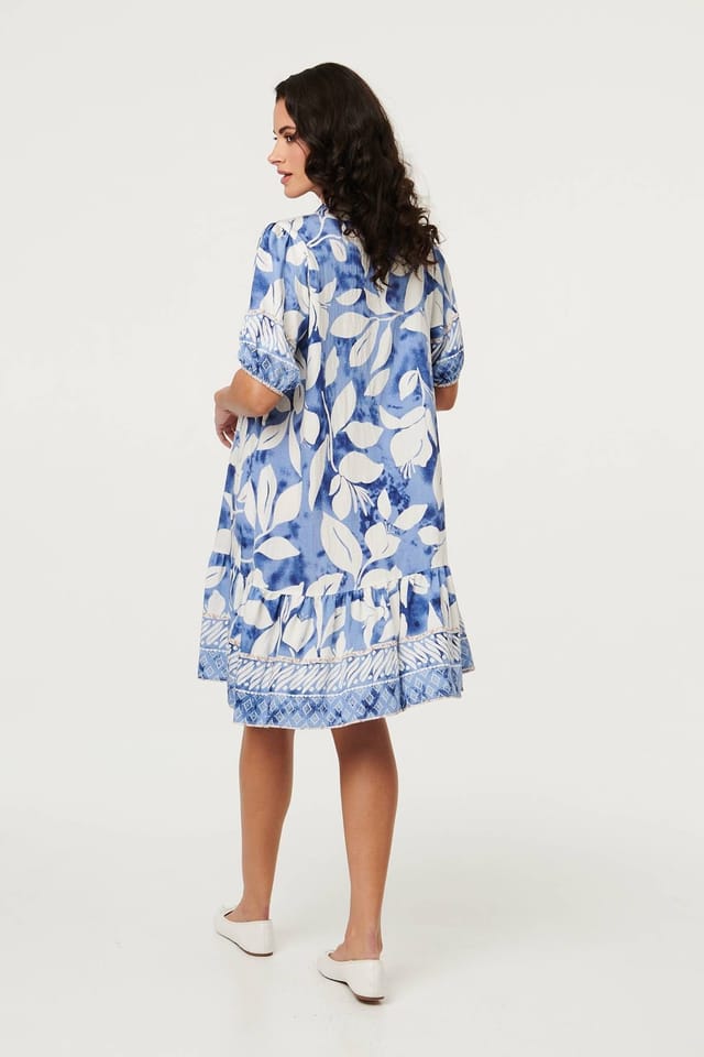 Izabel London Izabel London Women's Leaf Print 1/2 Sleeve Knee Length Dress in Blue - 3