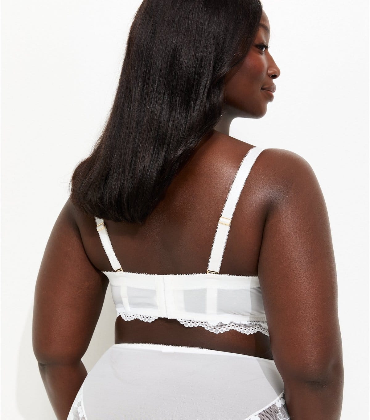 New Look Women's Plus Size White Daisy Lace Longline Balconette Bra Curves New Look - 4