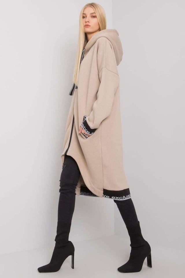Love Lace Love Lace Women's Long Zip Hooded Sweatshirt Pockets in Beige - 2