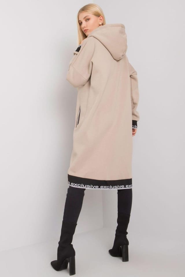 Love Lace Love Lace Women's Long Zip Hooded Sweatshirt Pockets in Beige - 3
