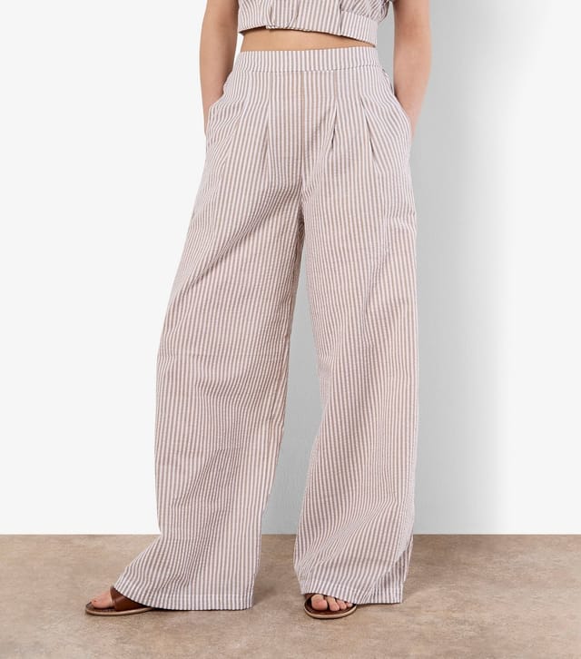 Apricot Women's Stone Striped Pleated Wide Leg Trousers Apricot New Look - 2