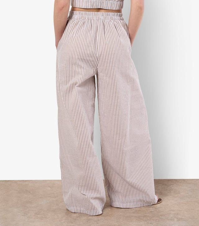 Apricot Women's Stone Striped Pleated Wide Leg Trousers Apricot New Look - 3