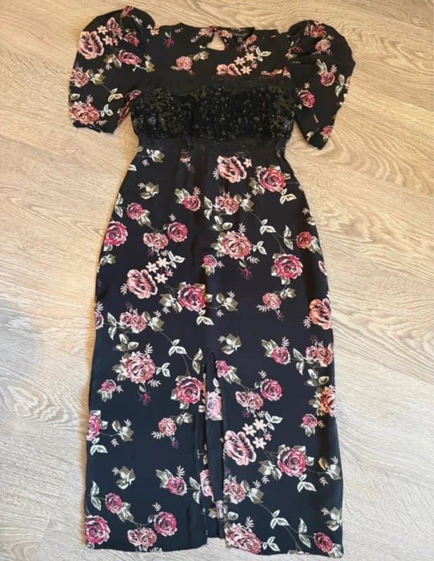 Topshop Topshop Black Floral Sequin Midi Dress UK 6 EUR 34 Party Wedding Guest