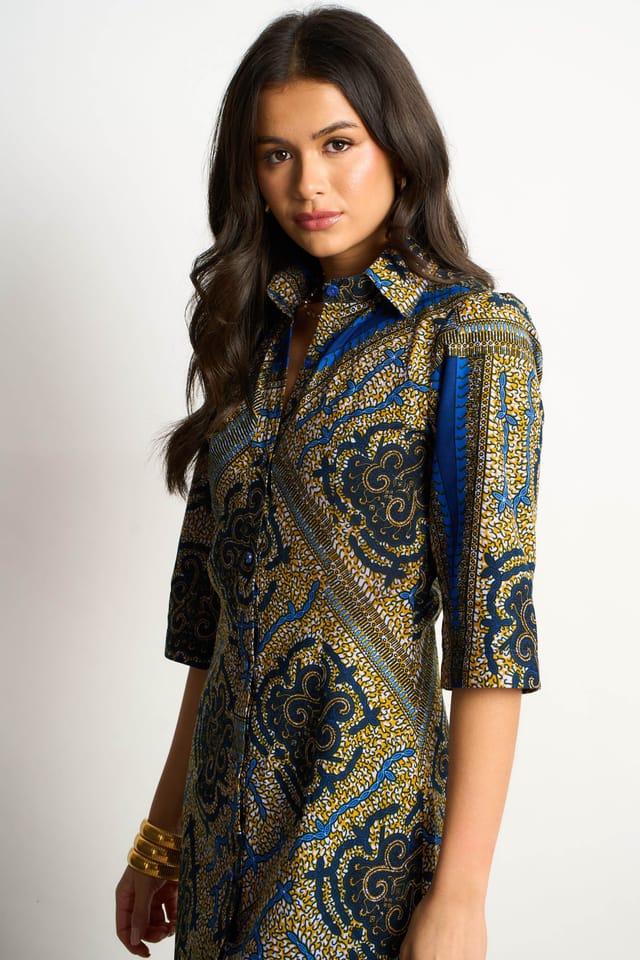 Dals Hart Dals Hart Women's Navy Print 3/4 Sleeve Shirt Dress - 3