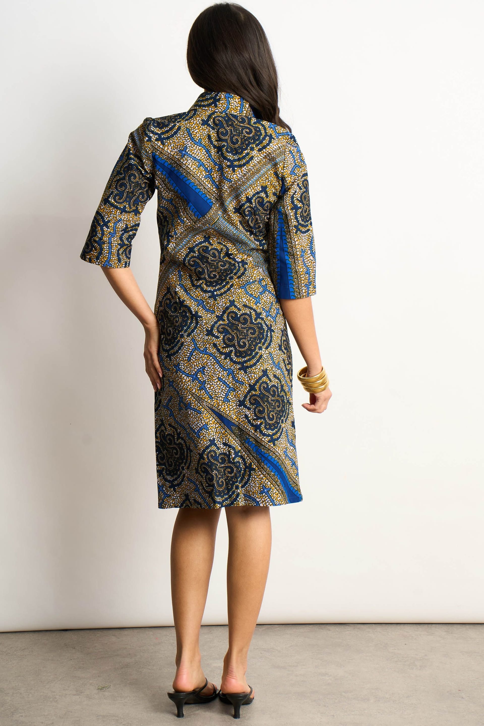 Dals Hart Dals Hart Women's Navy Print 3/4 Sleeve Shirt Dress - 4