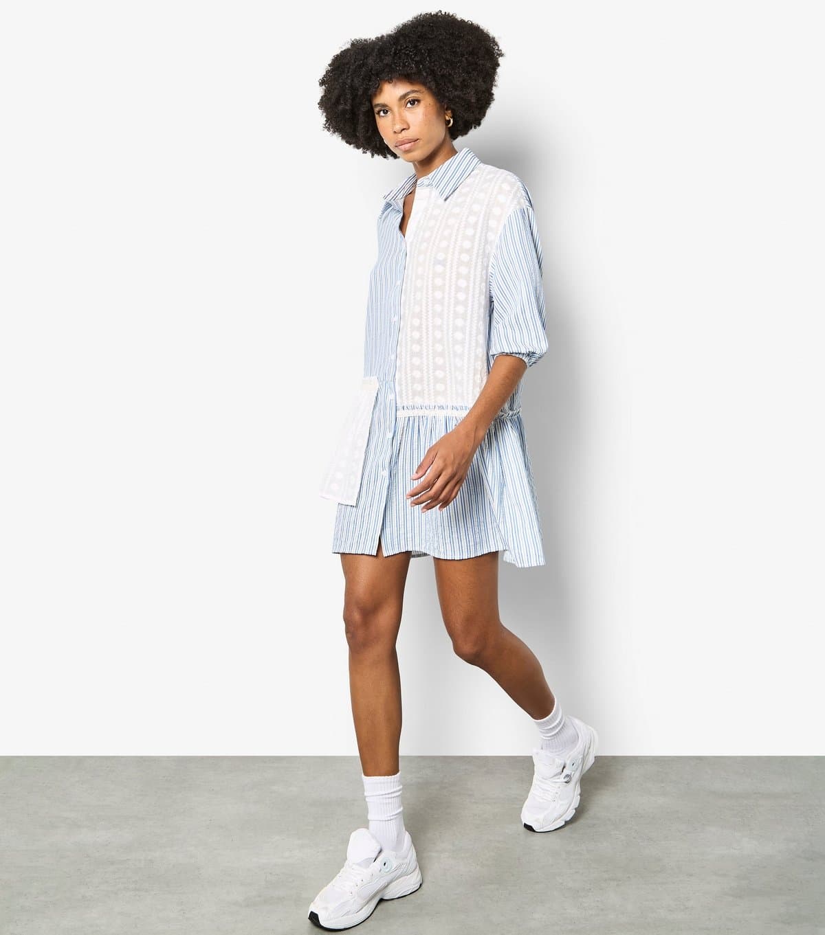 Apricot Women's Blue Embroidered Stripe Patchwork Dress Apricot New Look