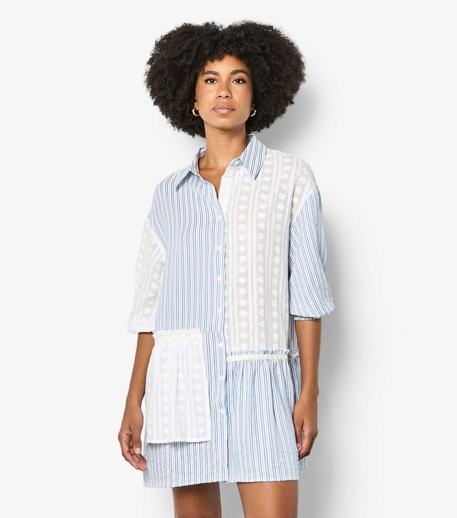 Apricot Women's Blue Embroidered Stripe Patchwork Dress Apricot New Look - 2
