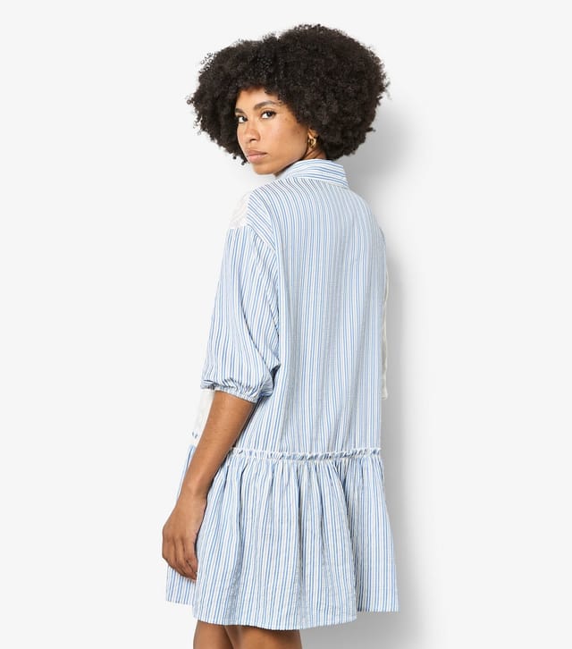 Apricot Women's Blue Embroidered Stripe Patchwork Dress Apricot New Look - 3