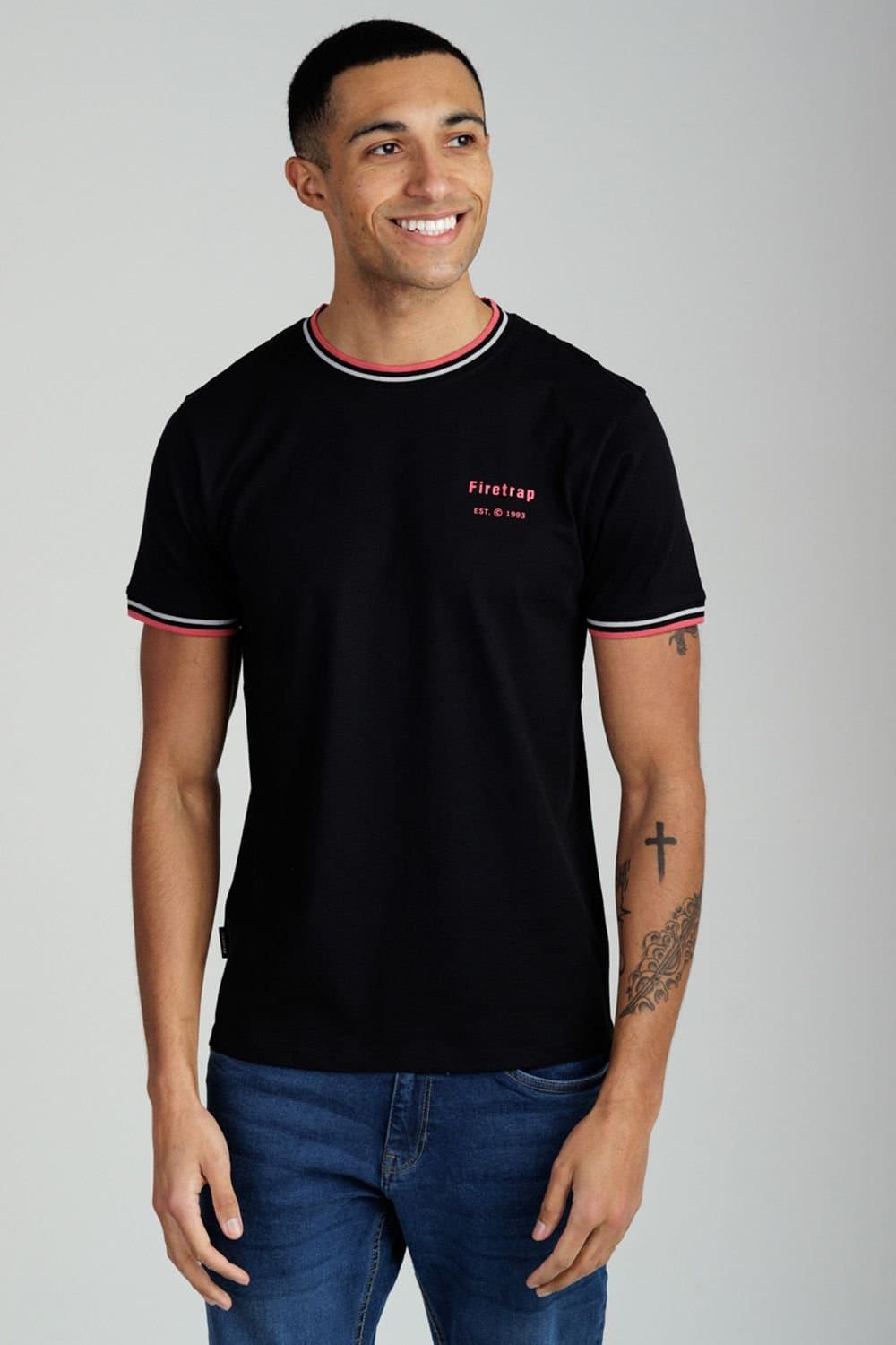 Firetrap Firetrap Men's Regular Fit Cotton Crew T-Shirt in Black
