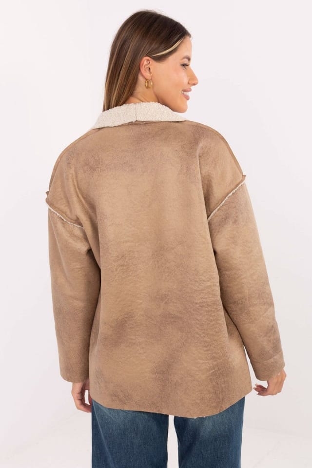 Love Lace Love Lace Women's Casual Fur Trim Polyester Jacket for Winter in Beige - 3