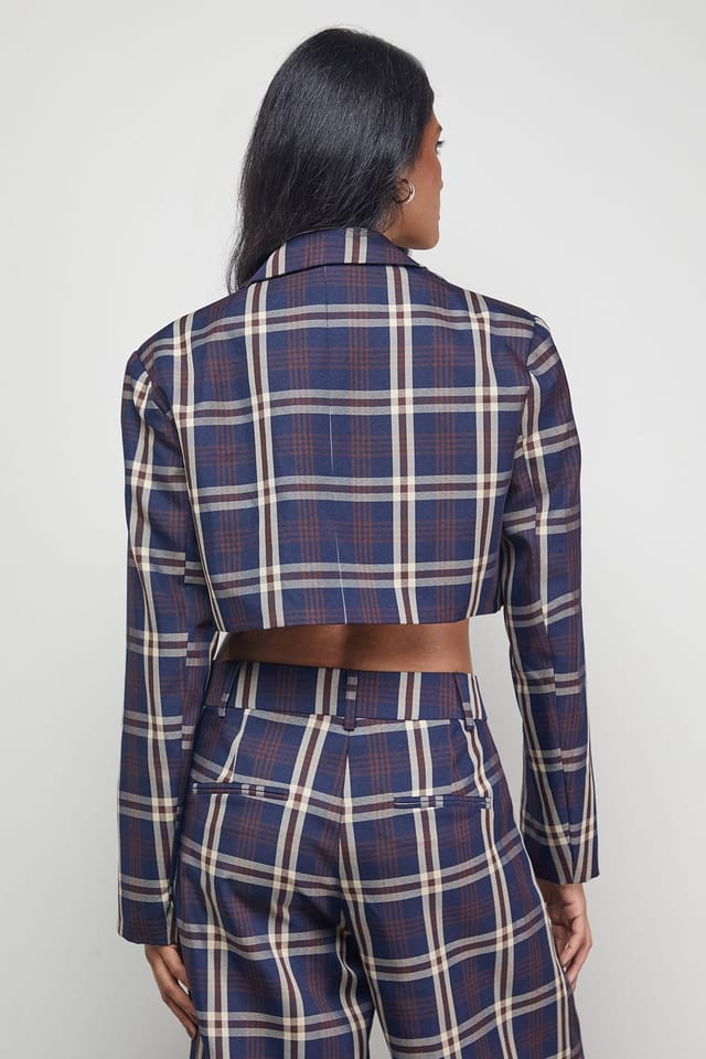 Warehouse Warehouse Women's Navy Check Cropped Blazer Co-ord - 3