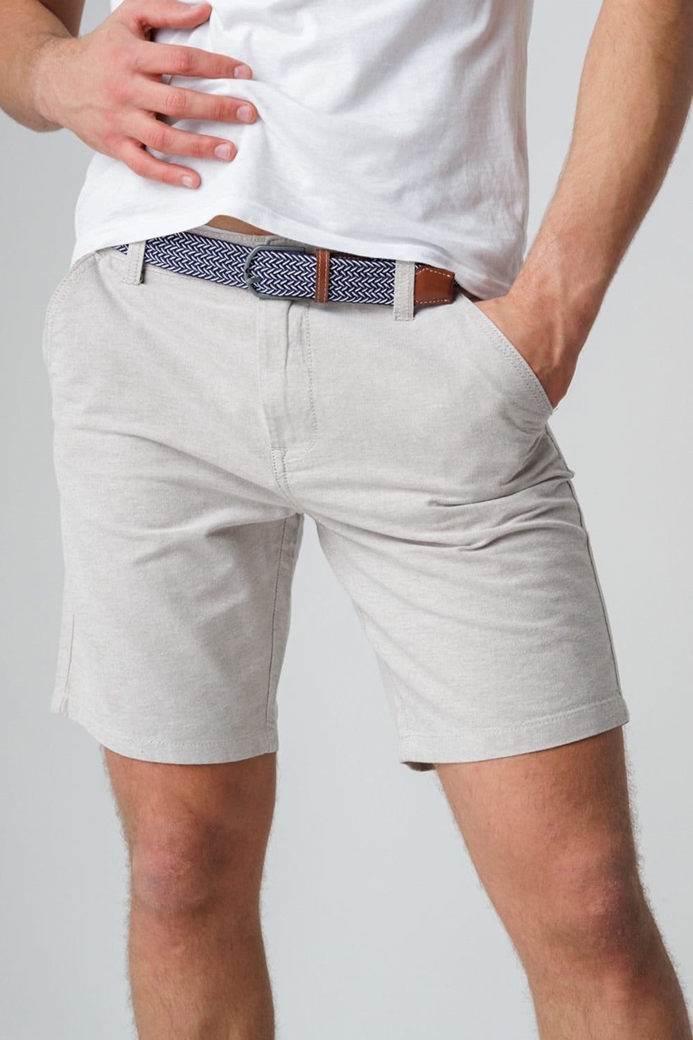 Tokyo Laundry Tokyo Laundry Men's Cotton Oxford Shorts with Belt in Stone - 4