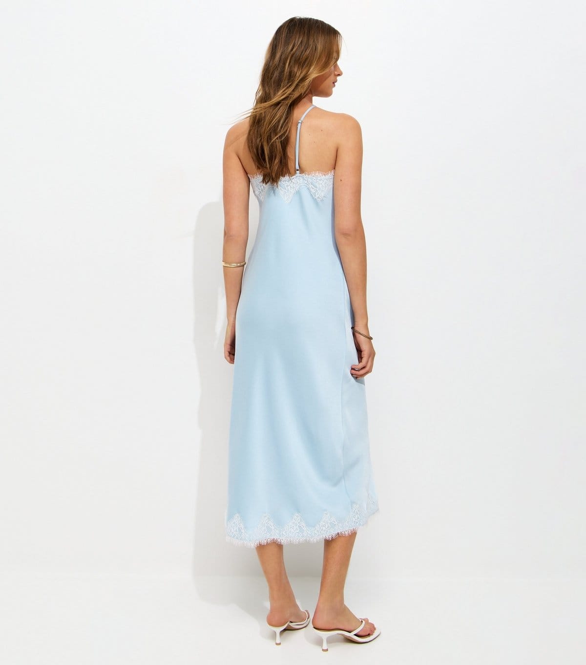 New Look Women's Light Blue Satin Lace Trimmed Halter Neck Midi Dress New Look - 4