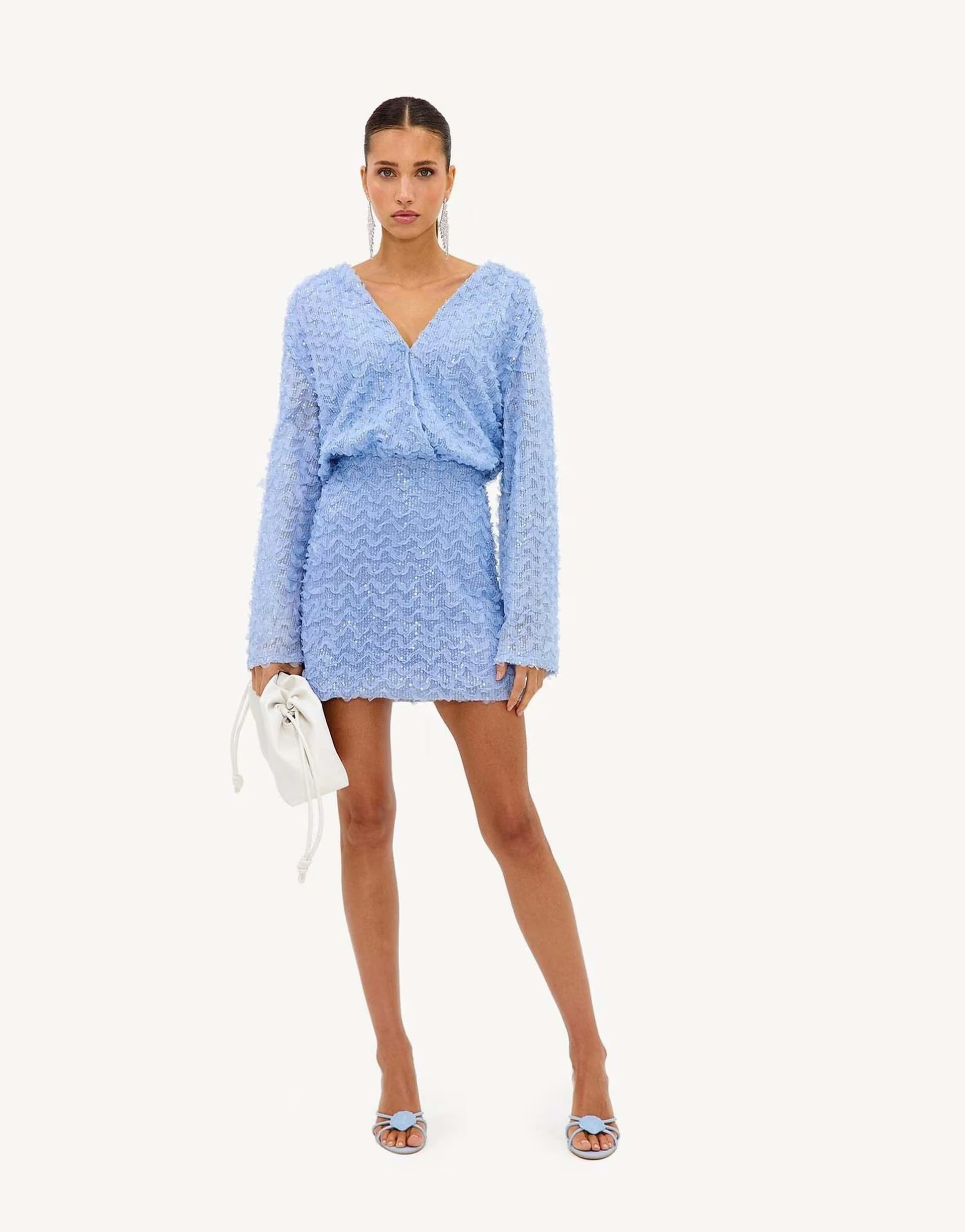 ASOS Loavies Sunny aesthetics light blue dress with sequins and ruffles in blue