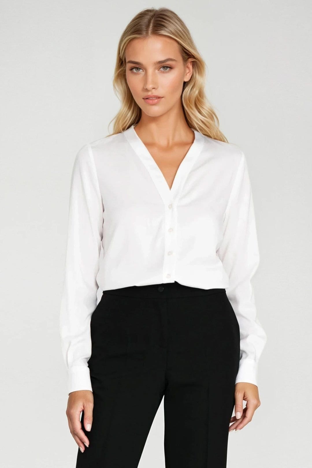 Love Lace White V-Neck Long Sleeve Viscose Blouse