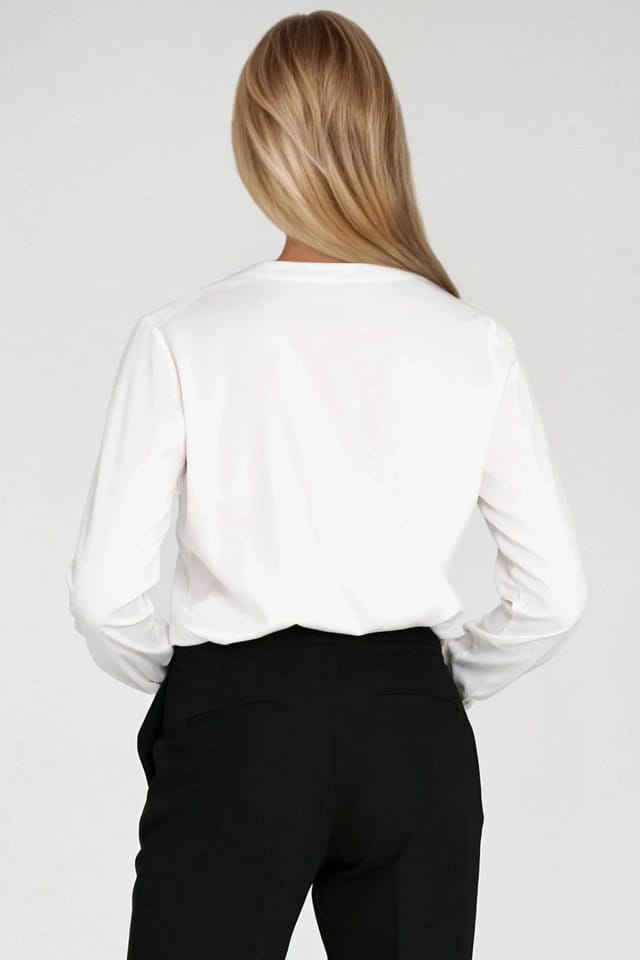 Love Lace Love Lace Women's Elegant V Neck Long Sleeve Viscose Blouse in White - 3