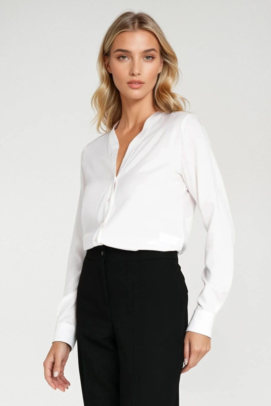 Love Lace Love Lace Women's Elegant V Neck Long Sleeve Viscose Blouse in White - 4