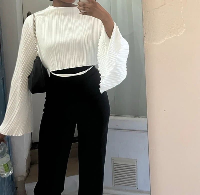 ASOS ASOS design plisse white long bell sleeve top