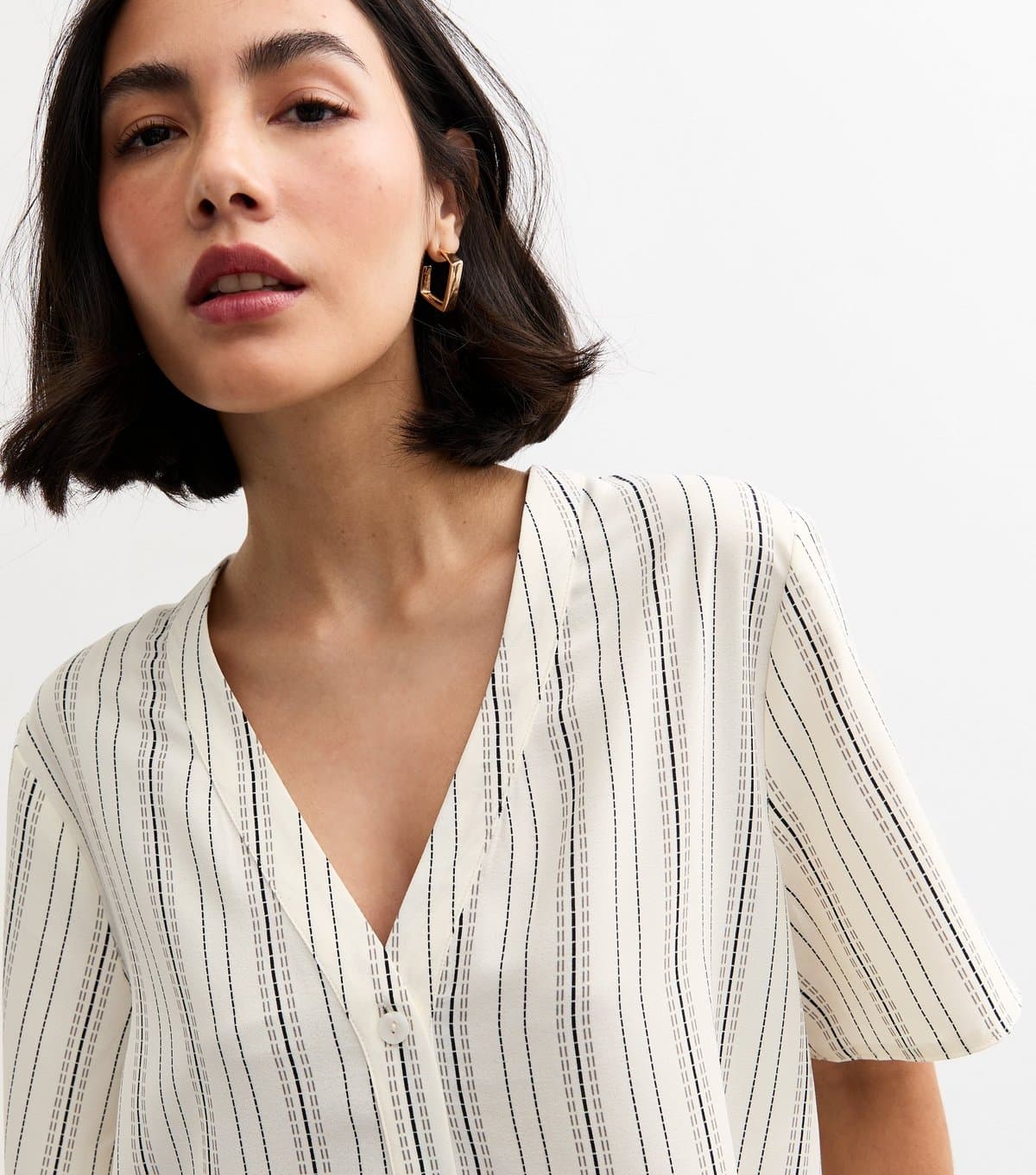 New Look Women's Cream Striped Button Up Top New Look