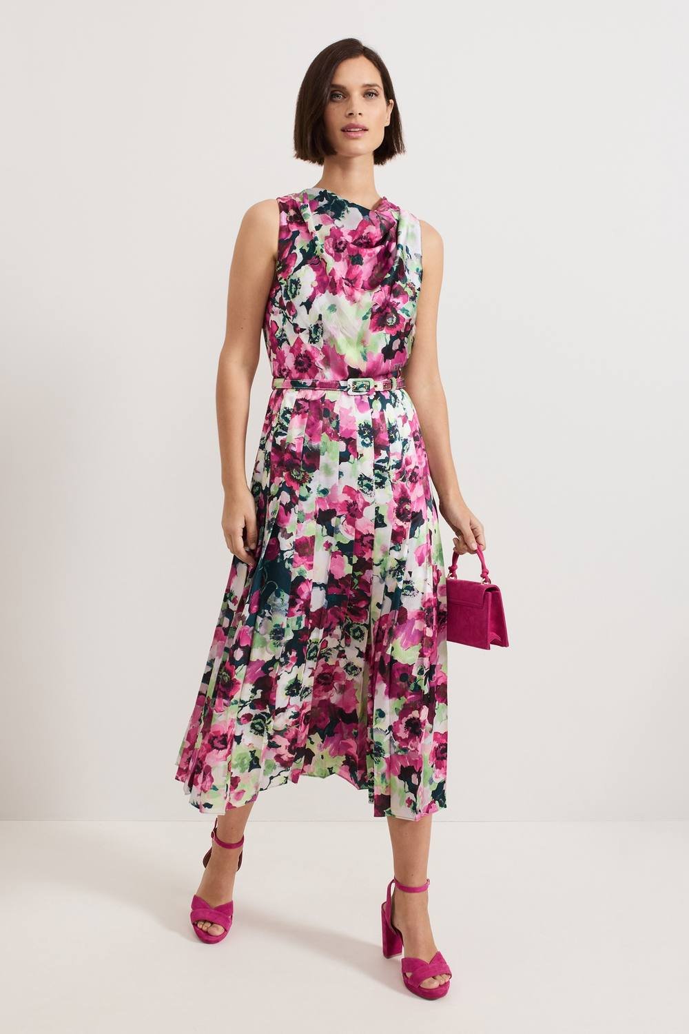 Phase Eight Phase Eight Women's Janina Floral Pleated Midi Dress in Pink - 2