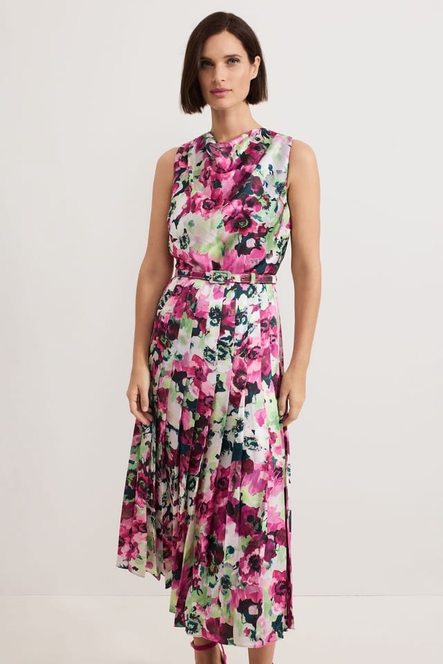Phase Eight Phase Eight Women's Janina Floral Pleated Midi Dress in Pink - 3