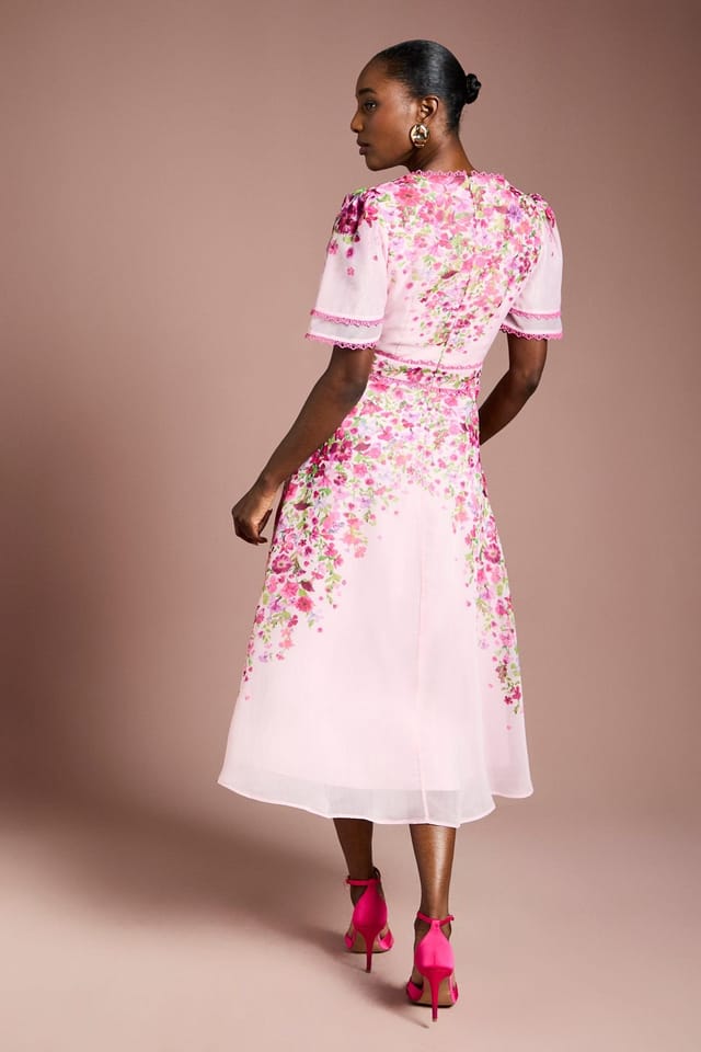 Coast Coast Women's Placement Print Trailing Floral Organza Wrap Midi Dress in Pink - 3