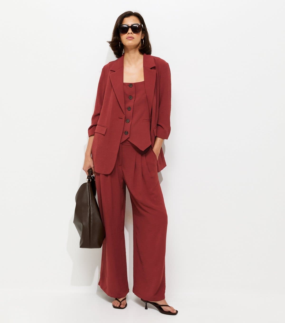 New Look Women's Red Ruched Sleeve Blazer New Look