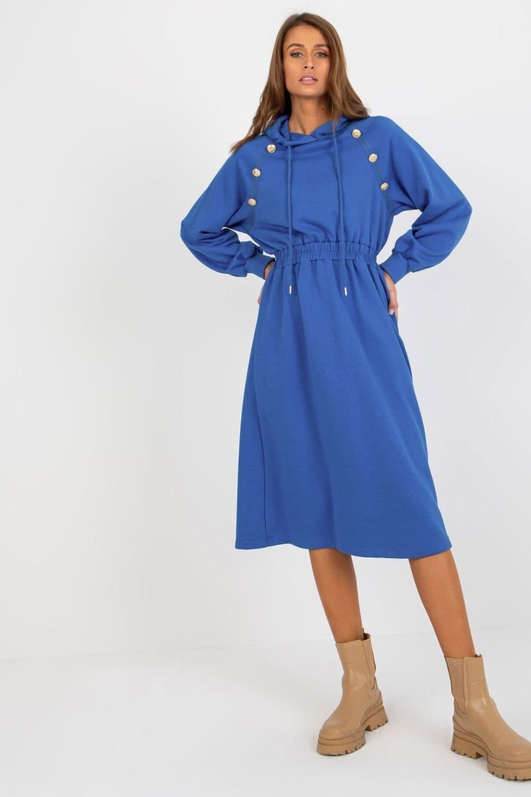 Love Lace Love Lace Women's Hooded Sweatshirt Dress With Elastic Waist Style 173393 in Blue