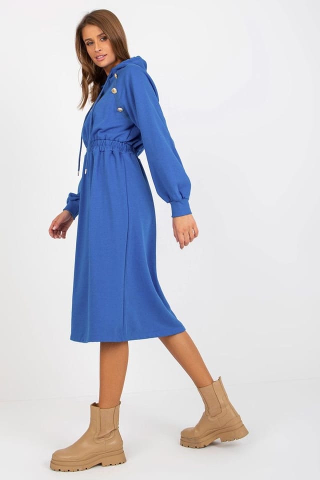 Love Lace Love Lace Women's Hooded Sweatshirt Dress With Elastic Waist Style 173393 in Blue - 2