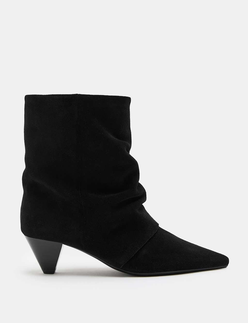 Marks & Spencer M&S Suede Slouchy Cone Heel Pointed Ankle Boots Black - 1