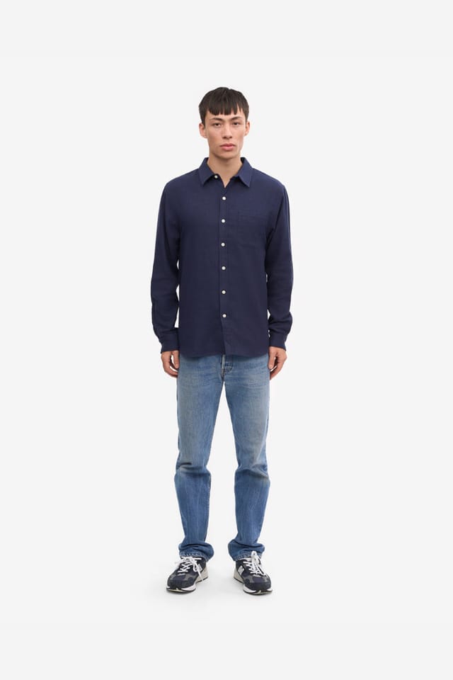Colourful Standard Colourful Standard Men's Long Sleeve Collared Regular Fit Shirt in Indigo - 2