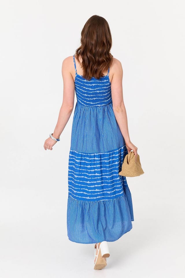 Izabel London Izabel London Women's Striped Cami Strap Shirred Maxi Dress in Blue - 3