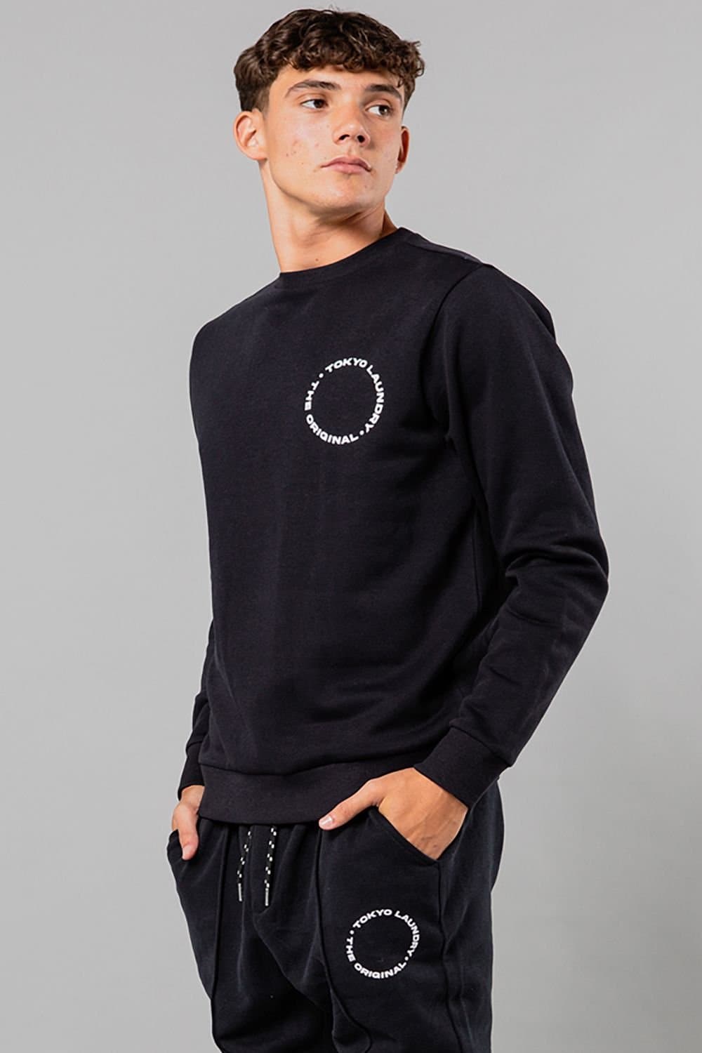 Tokyo Laundry Tokyo Laundry Men's Crew Neck Sweatshirt with Logo Print in Navy
