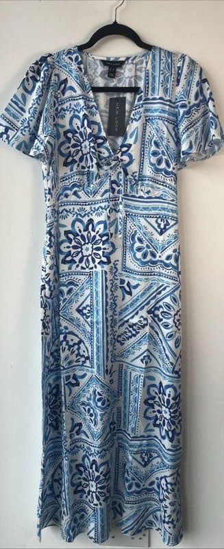 New Look New look - tile satin midi dress - size 10 - blue
