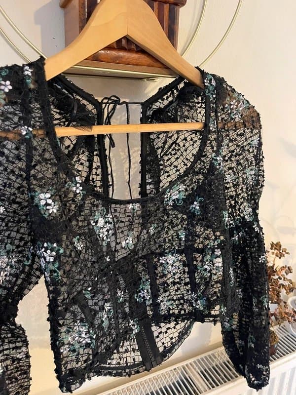 Topshop lace floral embroidered corset style blouse