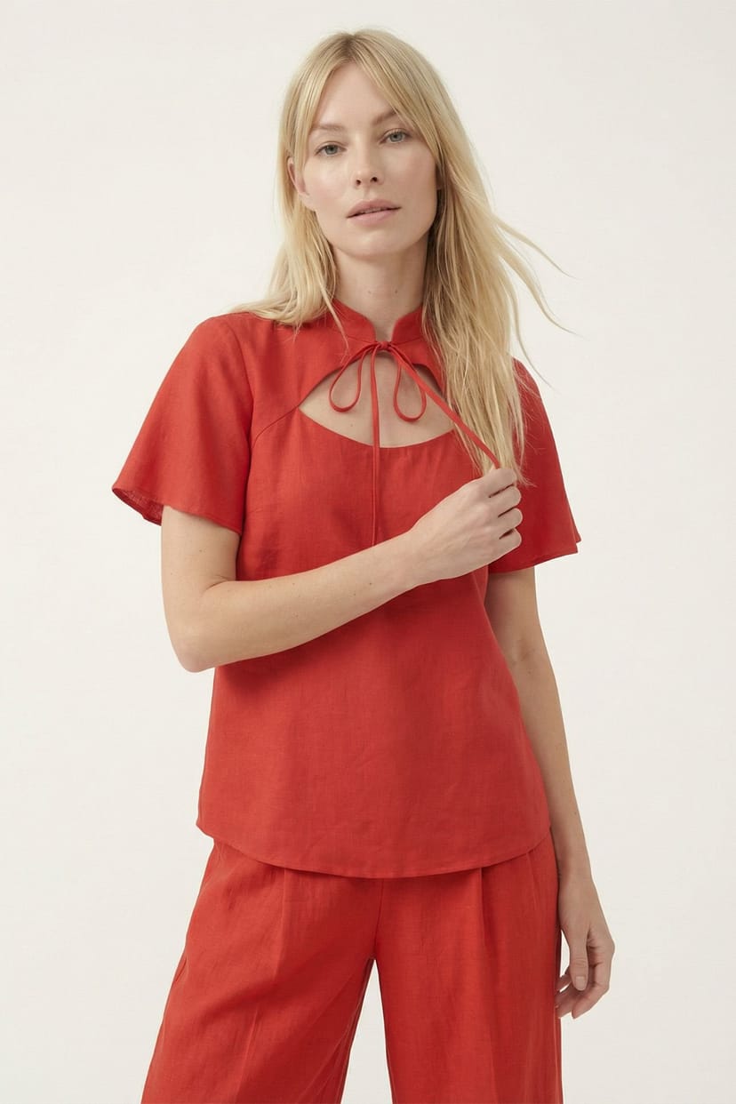 Lily and Lionel Lily and Lionel Women's Camille Flutter Sleeve Top in Red - 1