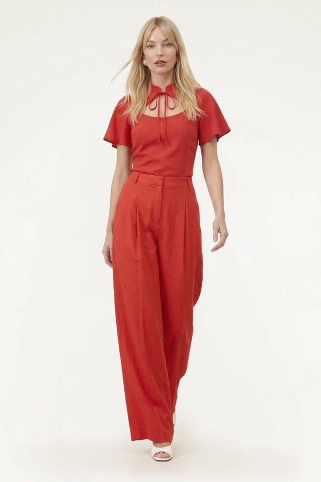 Lily and Lionel Lily and Lionel Women's Camille Flutter Sleeve Top in Red - 2