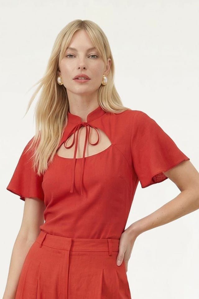 Lily and Lionel Lily and Lionel Women's Camille Flutter Sleeve Top in Red - 3