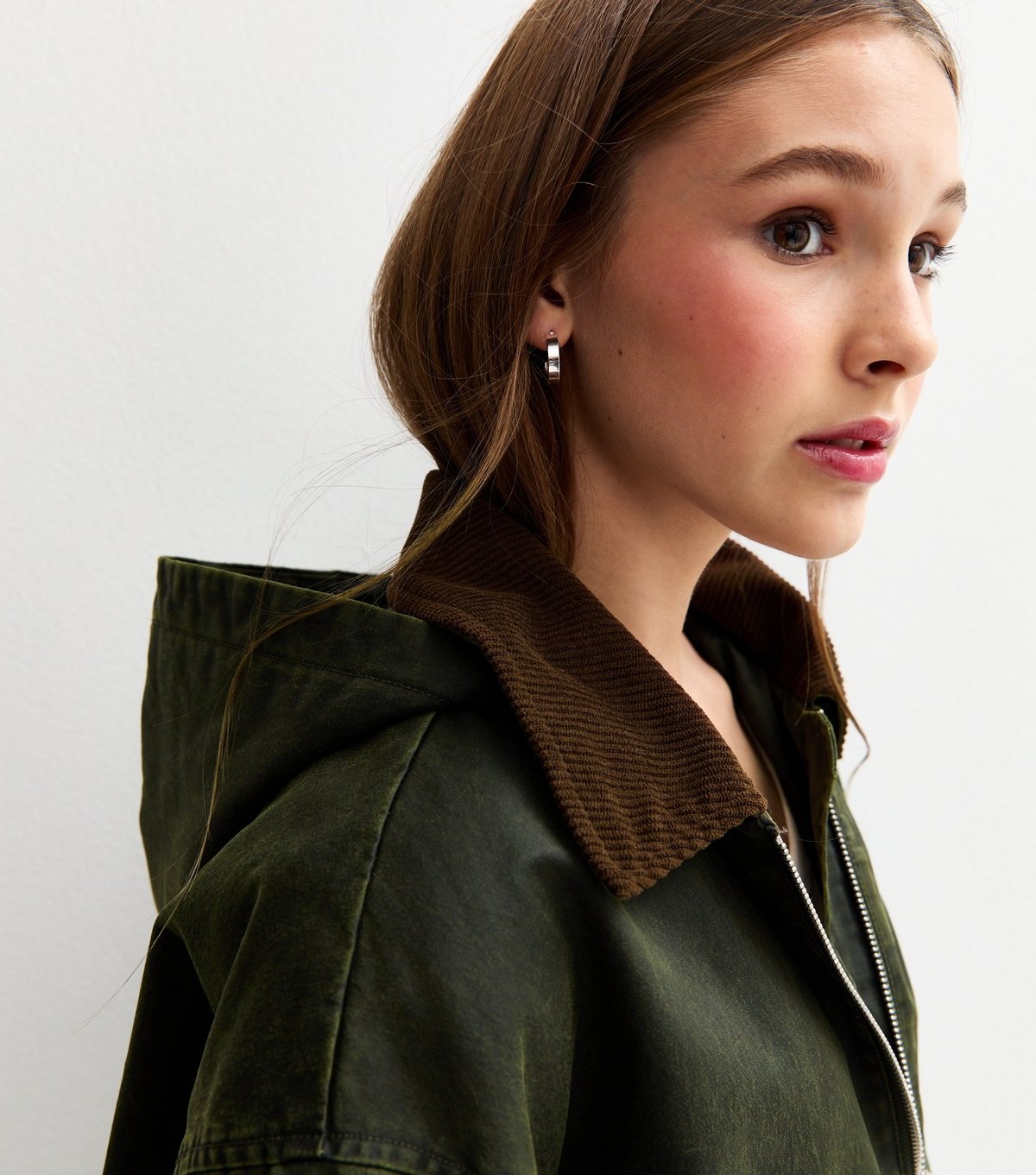 New Look Girls' Dark Khaki Coated Hooded Jacket New Look - 4