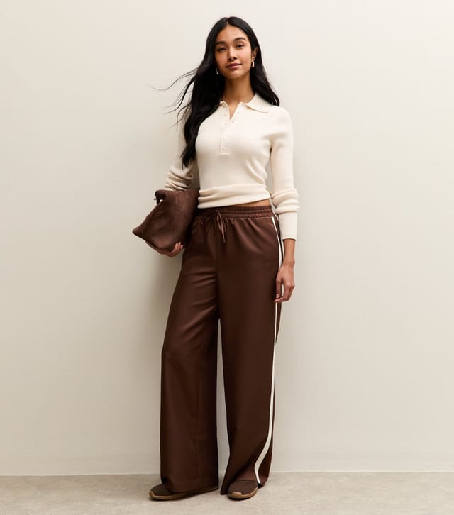New Look Women's Dark Brown Side Stripe Wide Leg Trousers New Look - 3