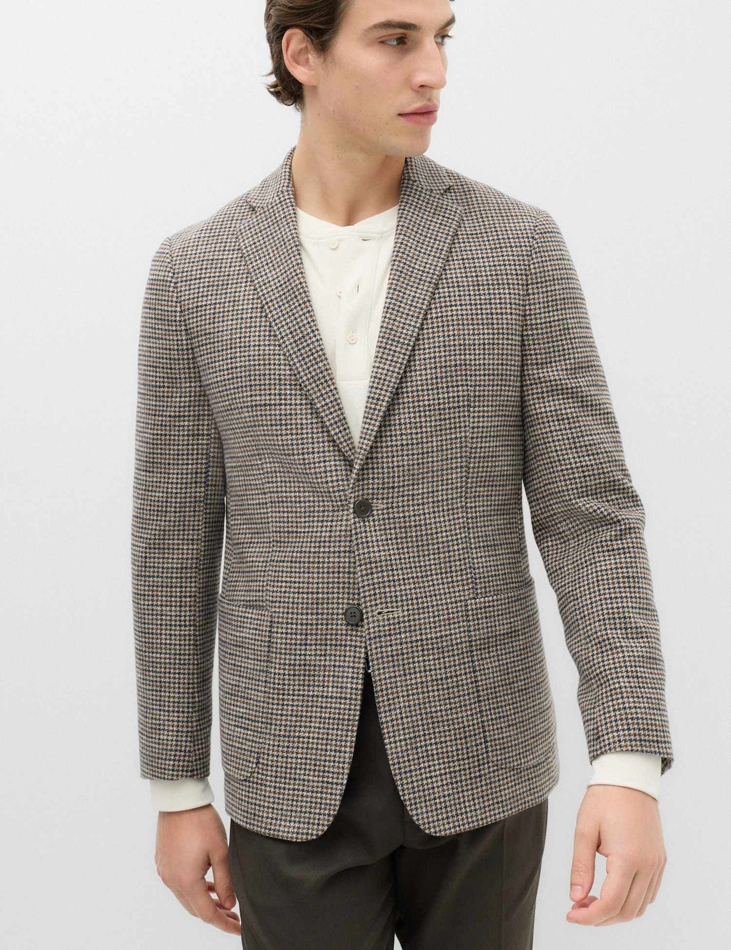 Marks & Spencer M&S Regular Fit Cotton Blend Check Blazer Neutral