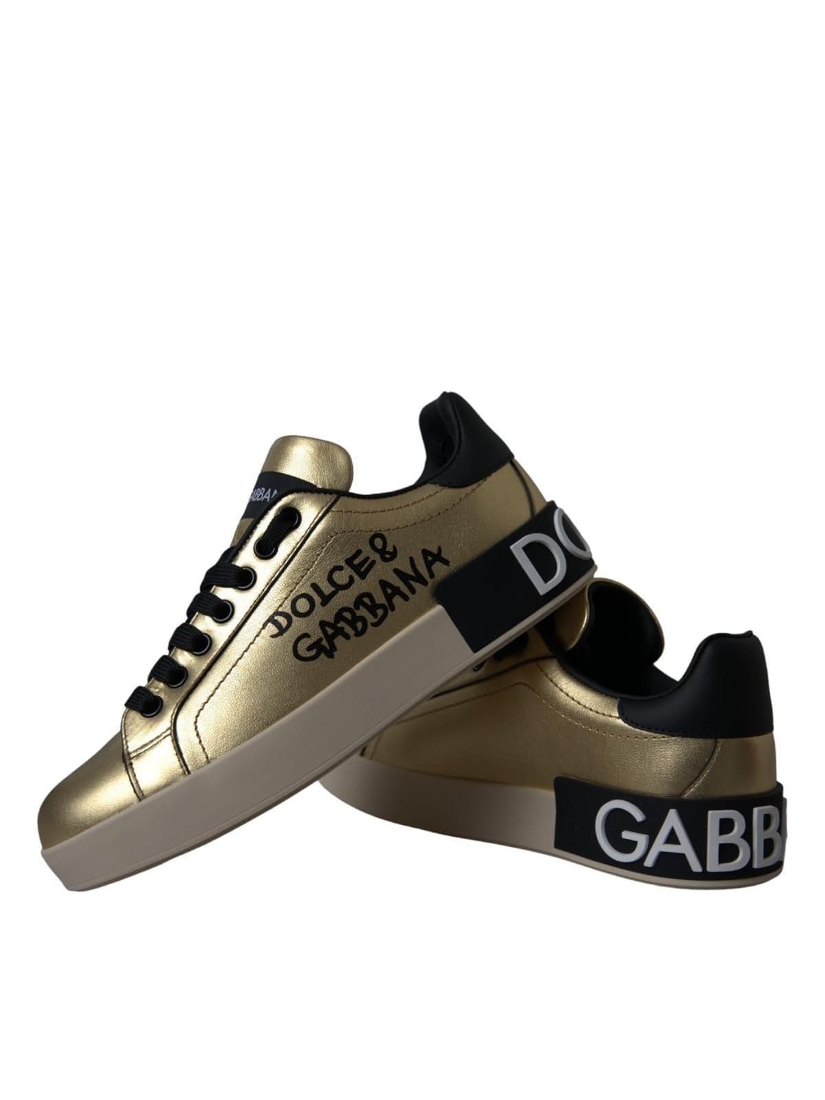 Dolce & Gabbana Dolce & Gabbana Women's Gold Portofino Calf Leather Sneakers Shoes - 4