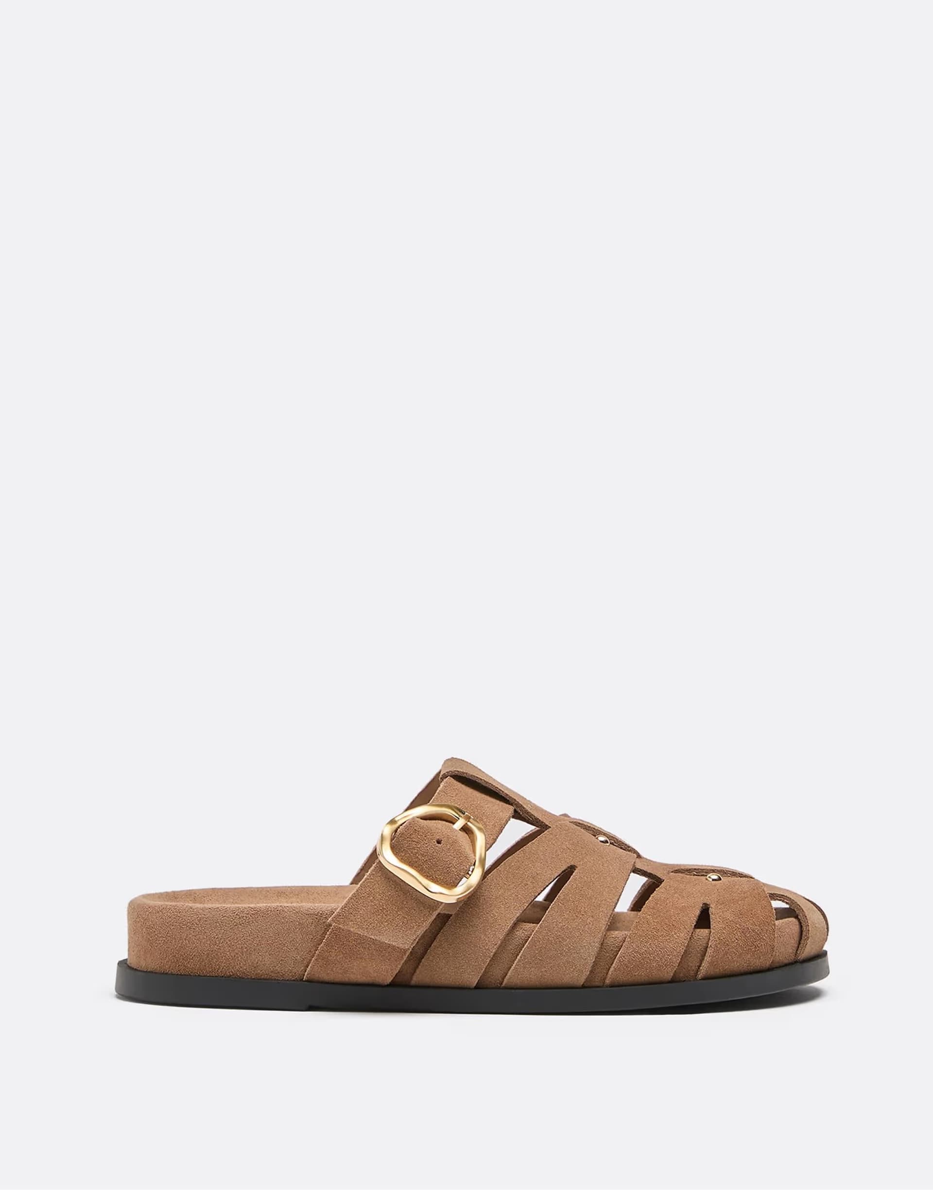 ASOS Stradivarius Leather slingback cage sandals in brown